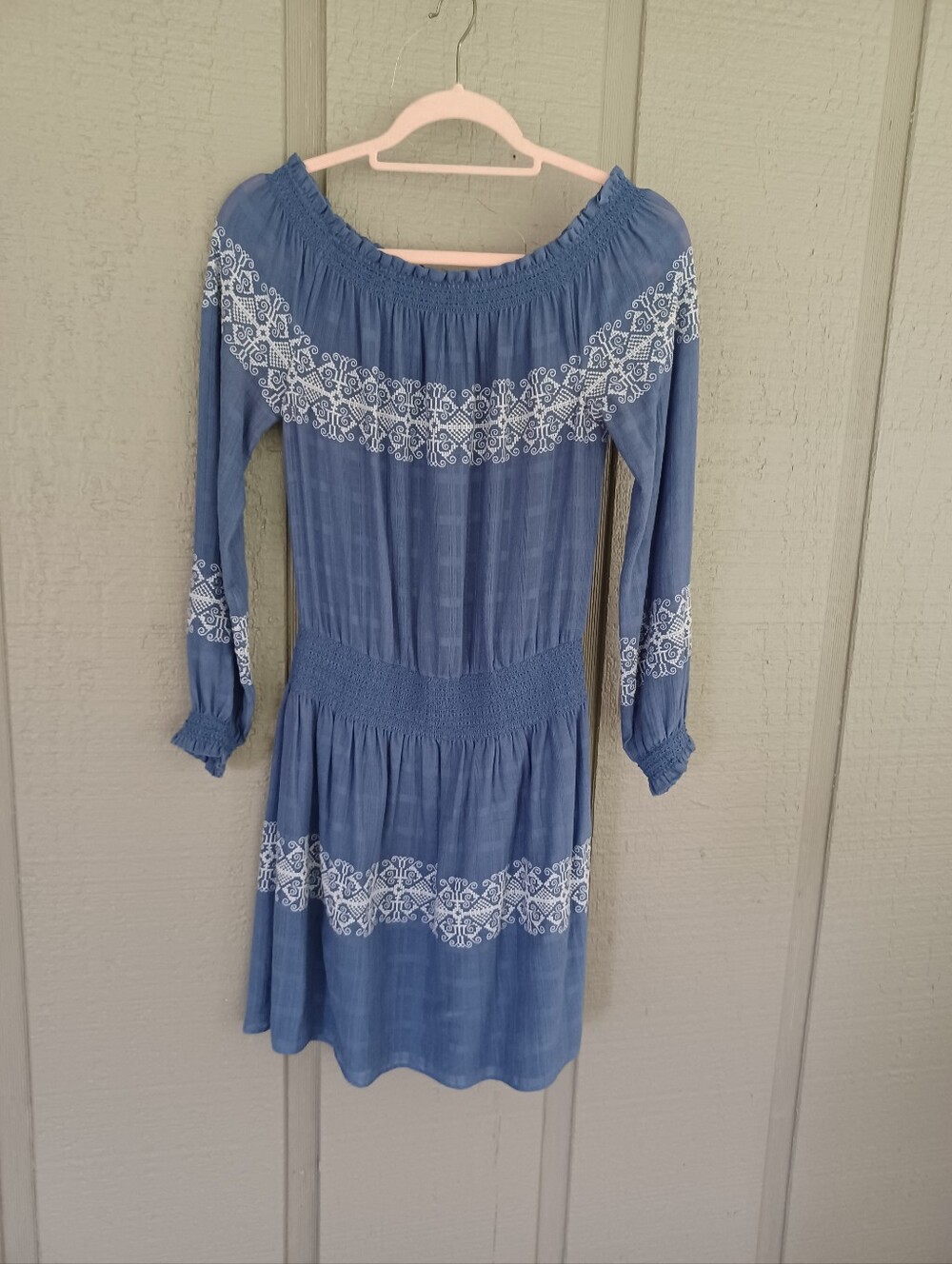 Tory Burch Loretta Off The Shoulder Mini Dress Size XS Cotton Embroidered Smock